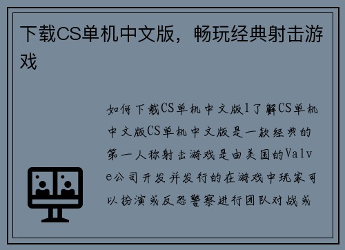 下载CS单机中文版，畅玩经典射击游戏